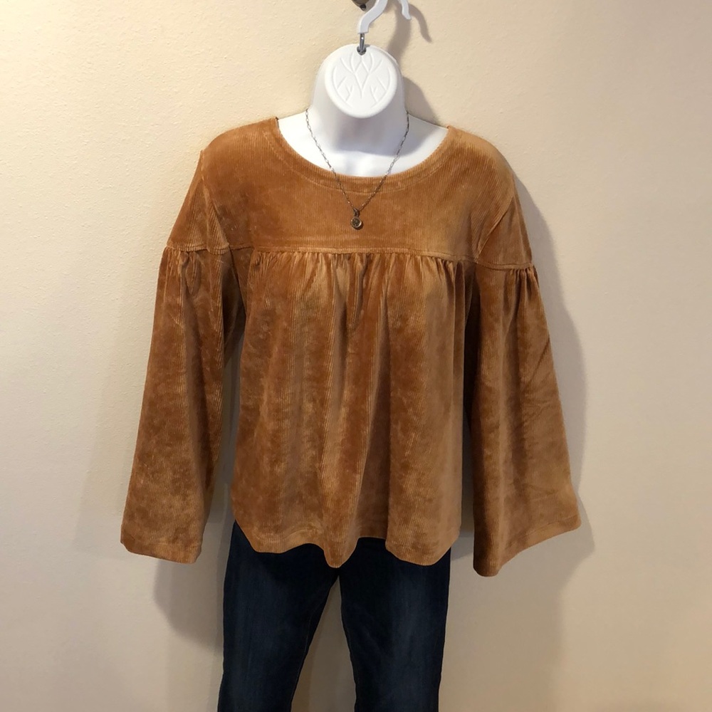 Madewell velour corduroy top, bell sleeves size L - Picture 2 of 10
